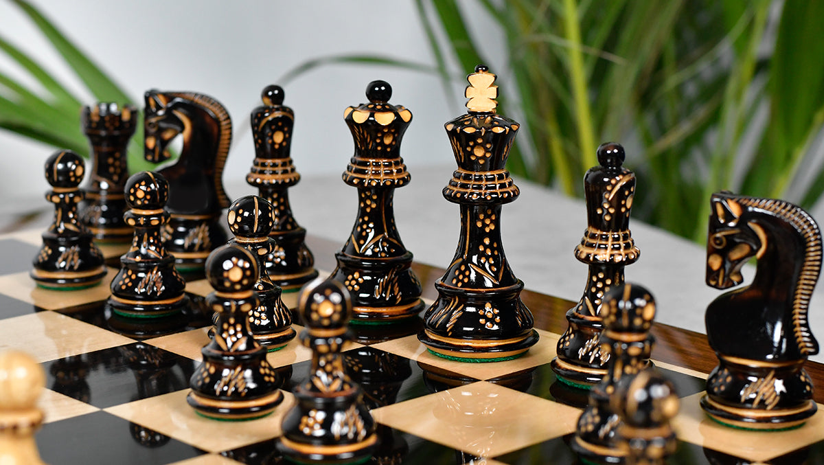 1959 Reproduced Russian Zagreb Staunton Series Chess Pieces in Burnt & Natural Boxwood With Lacquer Finish - 3.89" King