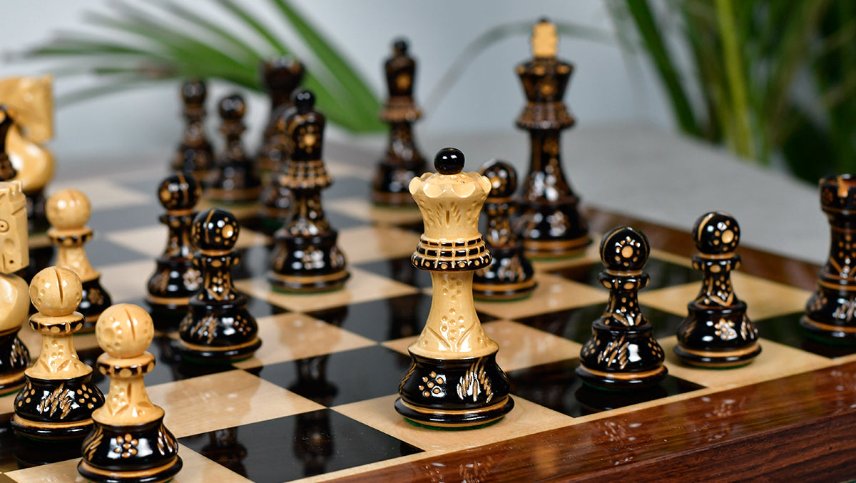 1959 Reproduced Russian Zagreb Staunton Series Chess Pieces in Burnt & Natural Boxwood With Lacquer Finish - 3.89" King