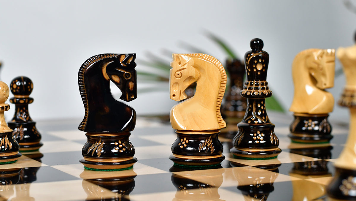 1959 Reproduced Russian Zagreb Staunton Series Chess Pieces in Burnt & Natural Boxwood With Lacquer Finish - 3.89" King