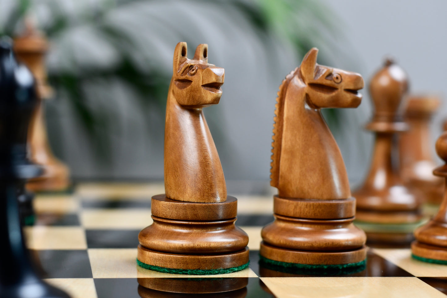 American Chess Company 1904 Reproduction Tournament Chess Set - In Black Ebonized & Antiqued Boxwood 3.8" King