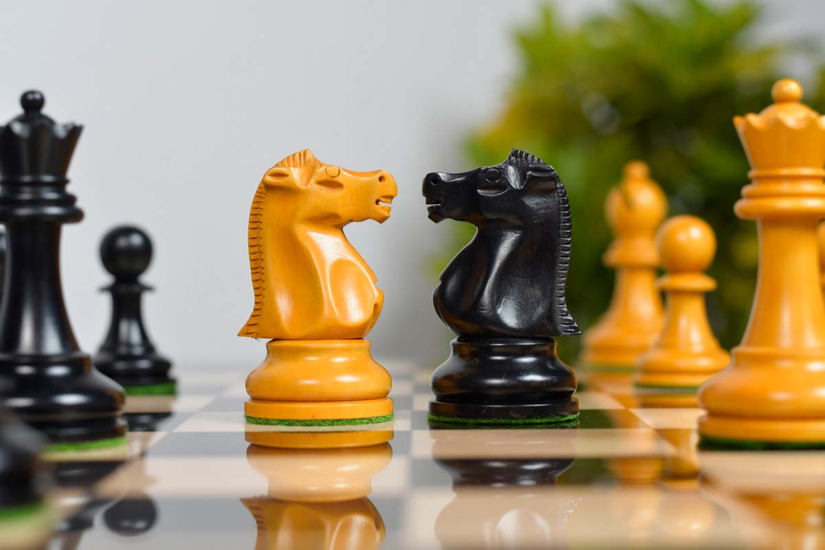 1972 Reproduced Fischer-Spassky Chess Set V2.0 in Ebonized/Antiqued Boxwood with Board