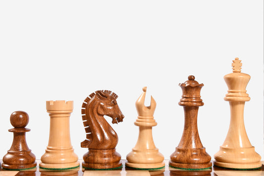 The Craftsman Knight Staunton Chess Pieces in Sheesham Wood & Boxwood - 3.9" King