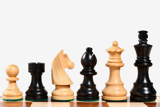 Tournament Series Staunton Chess Pieces with German Knight in Ebonized Boxwood & Box Wood - 3" King