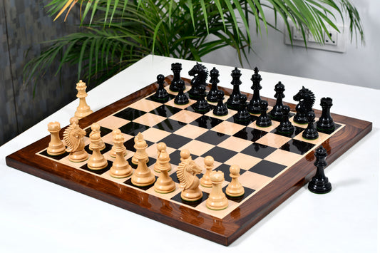 Combo of 2016 Bridle Series Luxury Chess Set with Wooden Board in Ebony Wood / Box Wood - 4.2" King