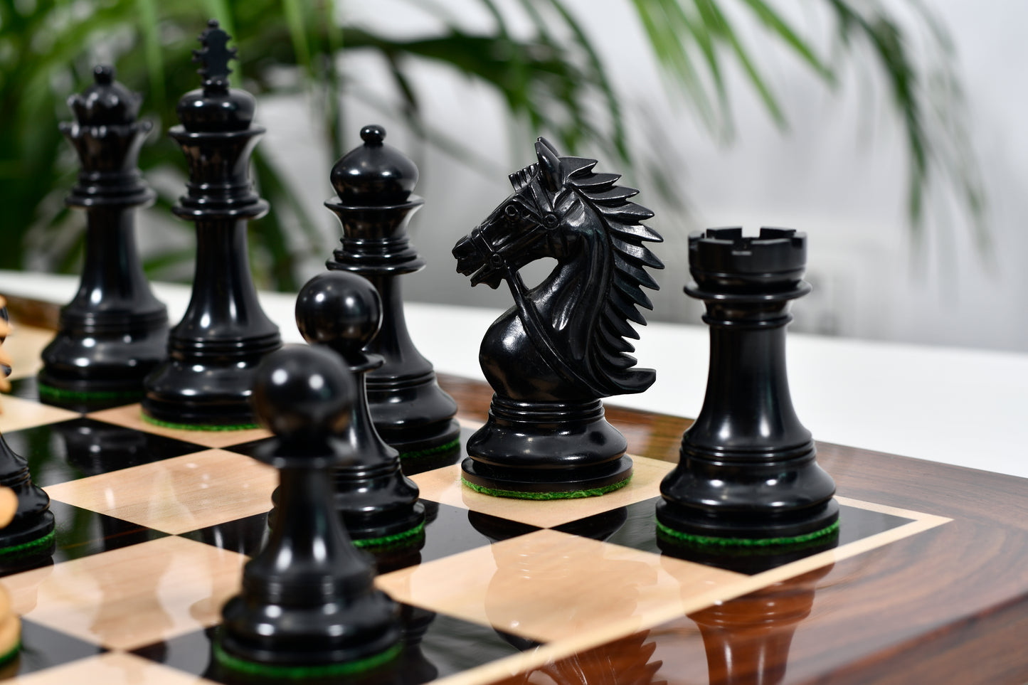 Combo of 2016 Bridle Series Luxury Chess Set with Wooden Board in Ebony Wood / Box Wood - 4.2" King