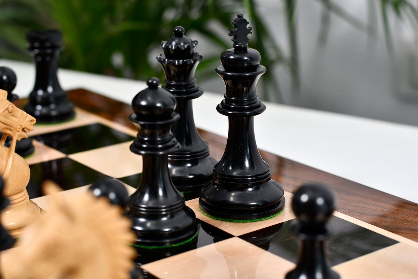 Combo of 2016 Bridle Series Luxury Chess Set with Wooden Board in Ebony Wood / Box Wood - 4.2" King