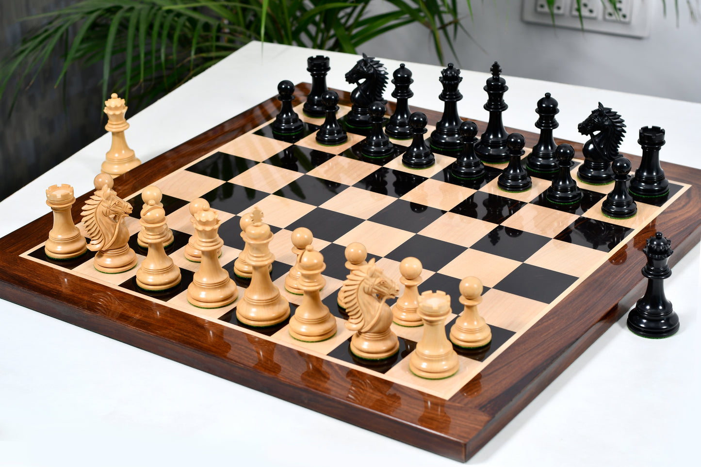 Combo of 2016 Bridle Series Luxury Chess Set with Wooden Board in Ebony Wood / Box Wood - 4.2" King