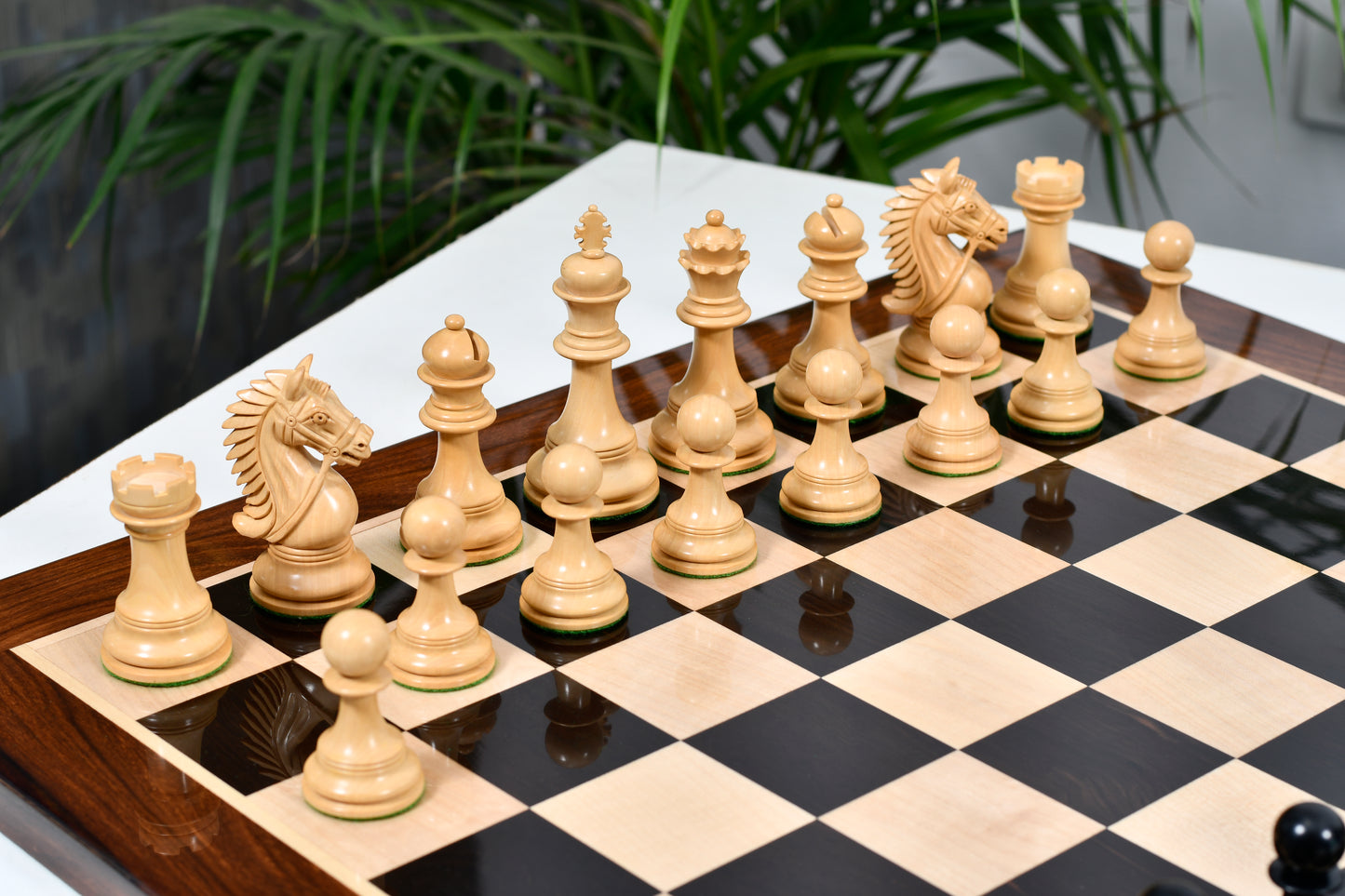 Combo of 2016 Bridle Series Luxury Chess Set with Wooden Board in Ebony Wood / Box Wood - 4.2" King