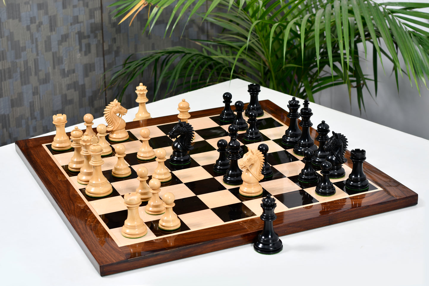 Combo of 2016 Bridle Series Luxury Chess Set with Wooden Board in Ebony Wood / Box Wood - 4.2" King