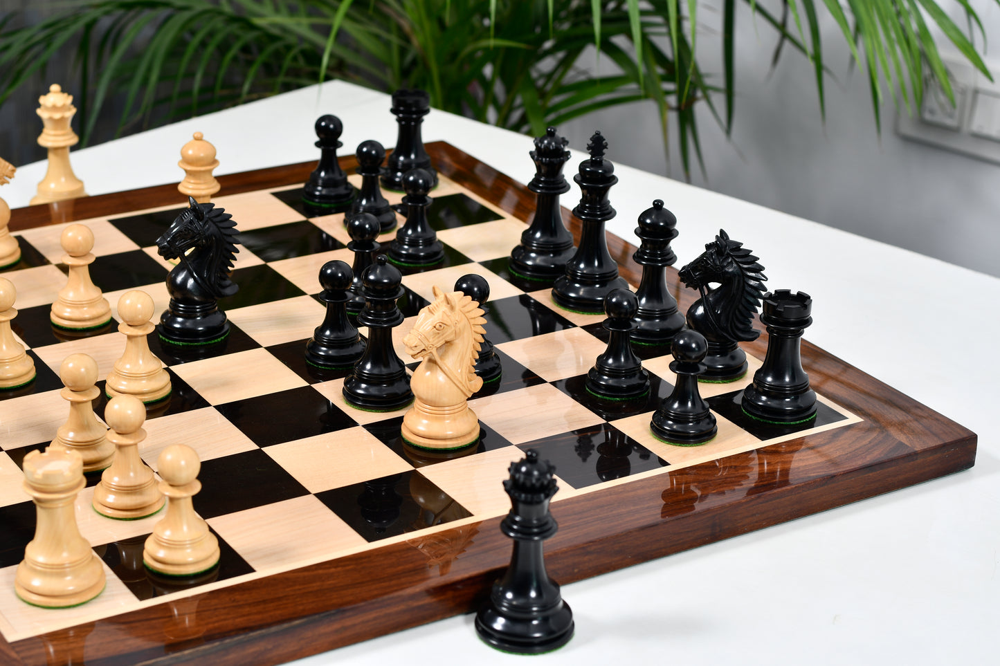 Combo of 2016 Bridle Series Luxury Chess Set with Wooden Board in Ebony Wood / Box Wood - 4.2" King