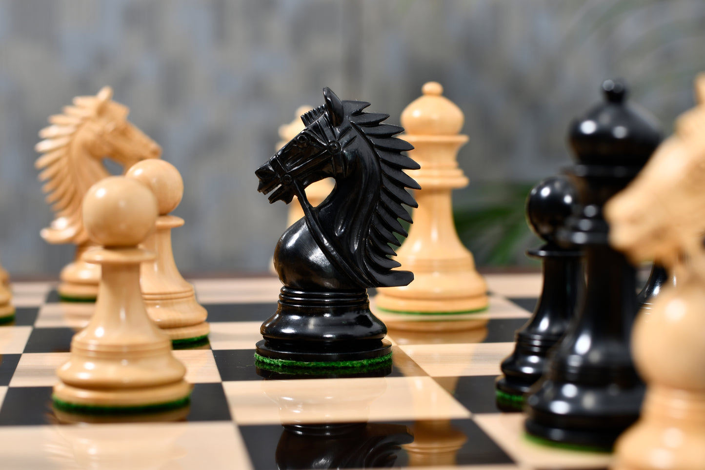 Combo of 2016 Bridle Series Luxury Chess Set with Wooden Board in Ebony Wood / Box Wood - 4.2" King