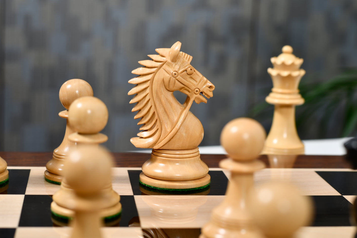 Combo of 2016 Bridle Series Luxury Chess Set with Wooden Board in Ebony Wood / Box Wood - 4.2" King