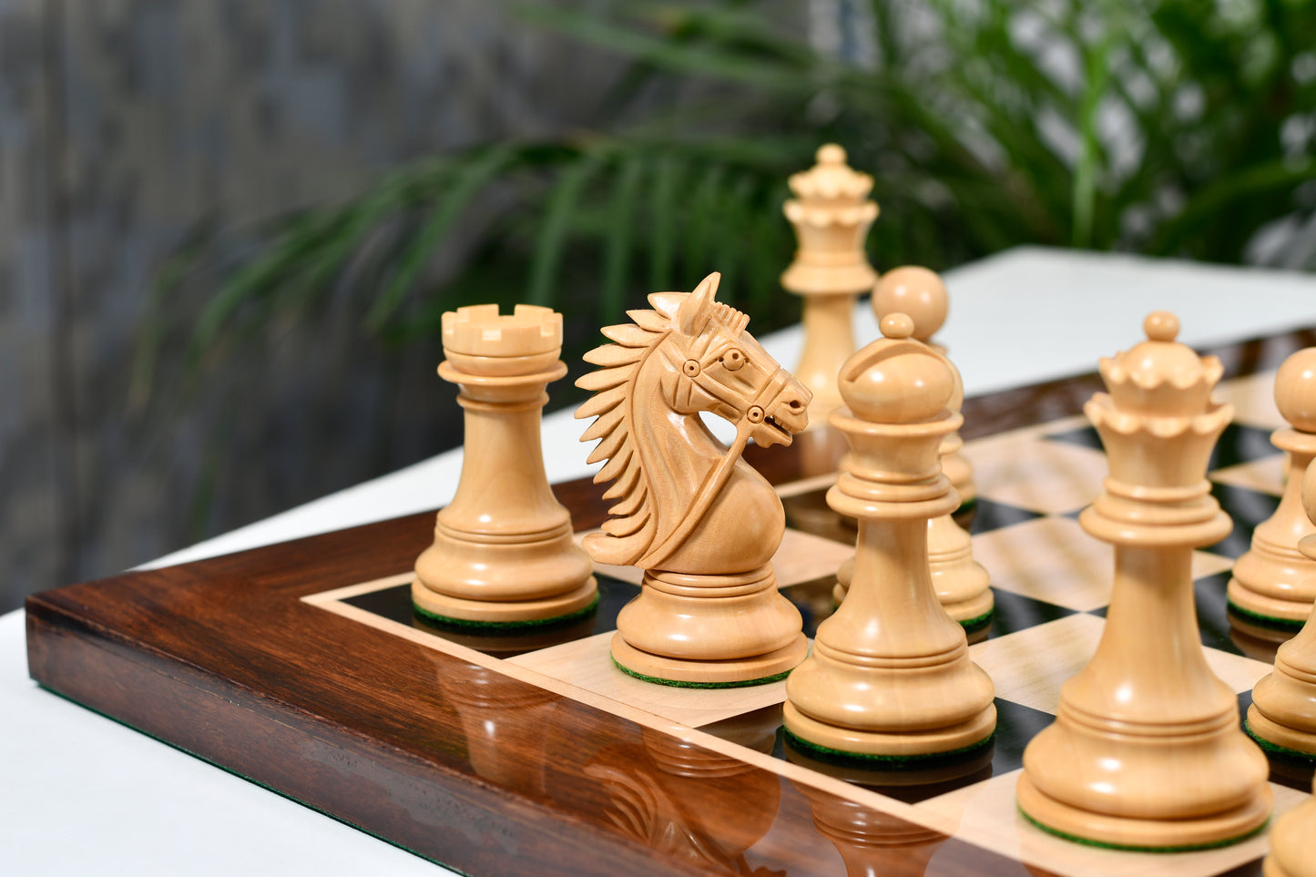 Combo of 2016 Bridle Series Luxury Chess Set with Wooden Board in Ebony Wood / Box Wood - 4.2" King