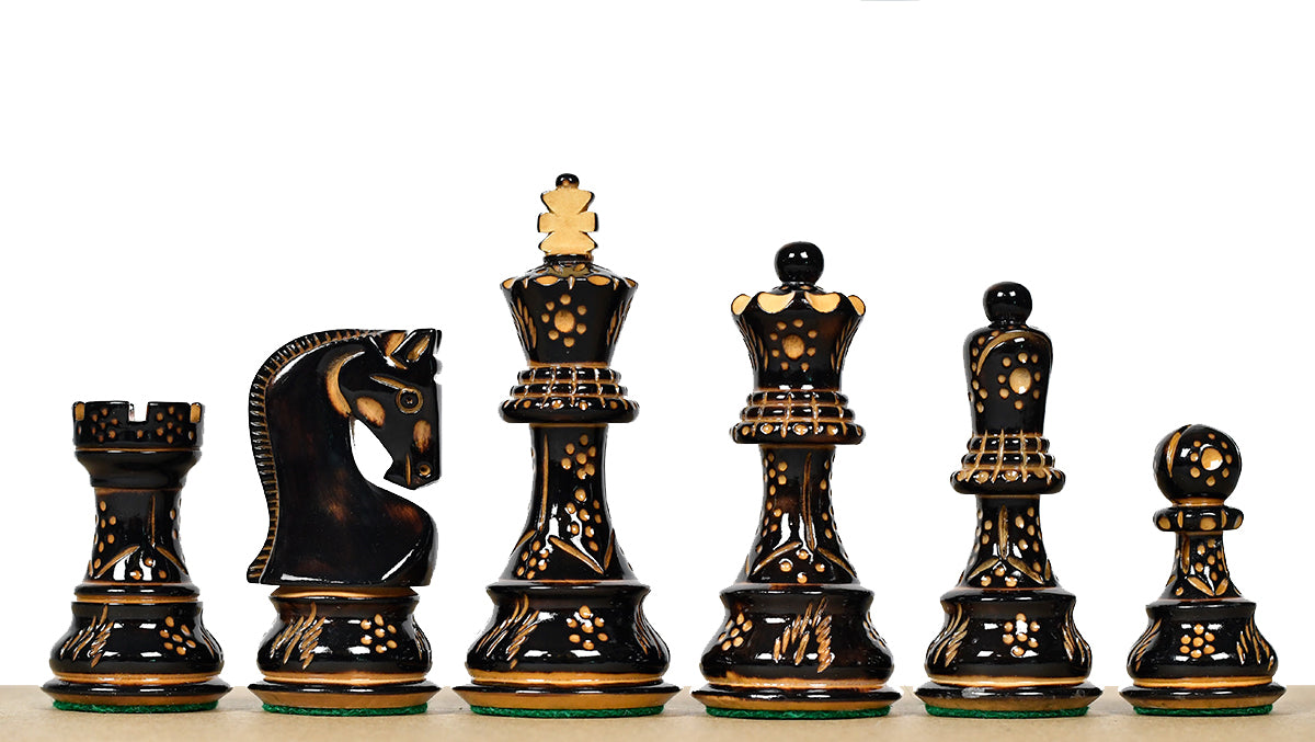 1959 Reproduced Russian Zagreb Staunton Series Chess Pieces in Burnt & Natural Boxwood With Lacquer Finish - 3.89" King