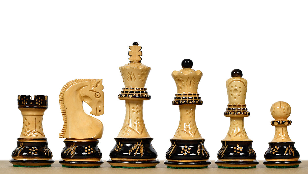 1959 Reproduced Russian Zagreb Staunton Series Chess Pieces in Burnt & Natural Boxwood With Lacquer Finish - 3.89" King