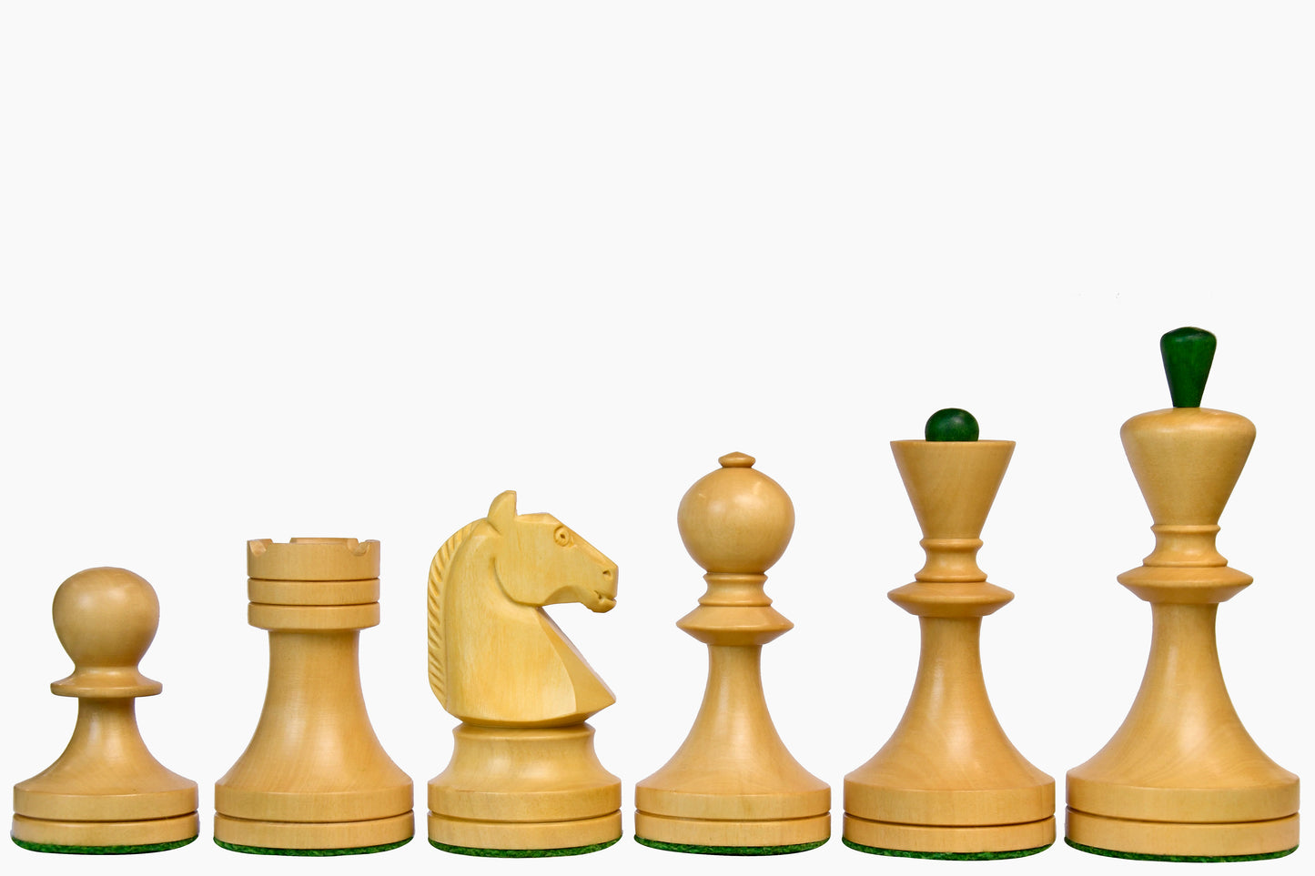 Reproduced Russian (Soviet Era) Series Chess Pieces in Stained Green Ash Burl / Box Wood - 3.7" King