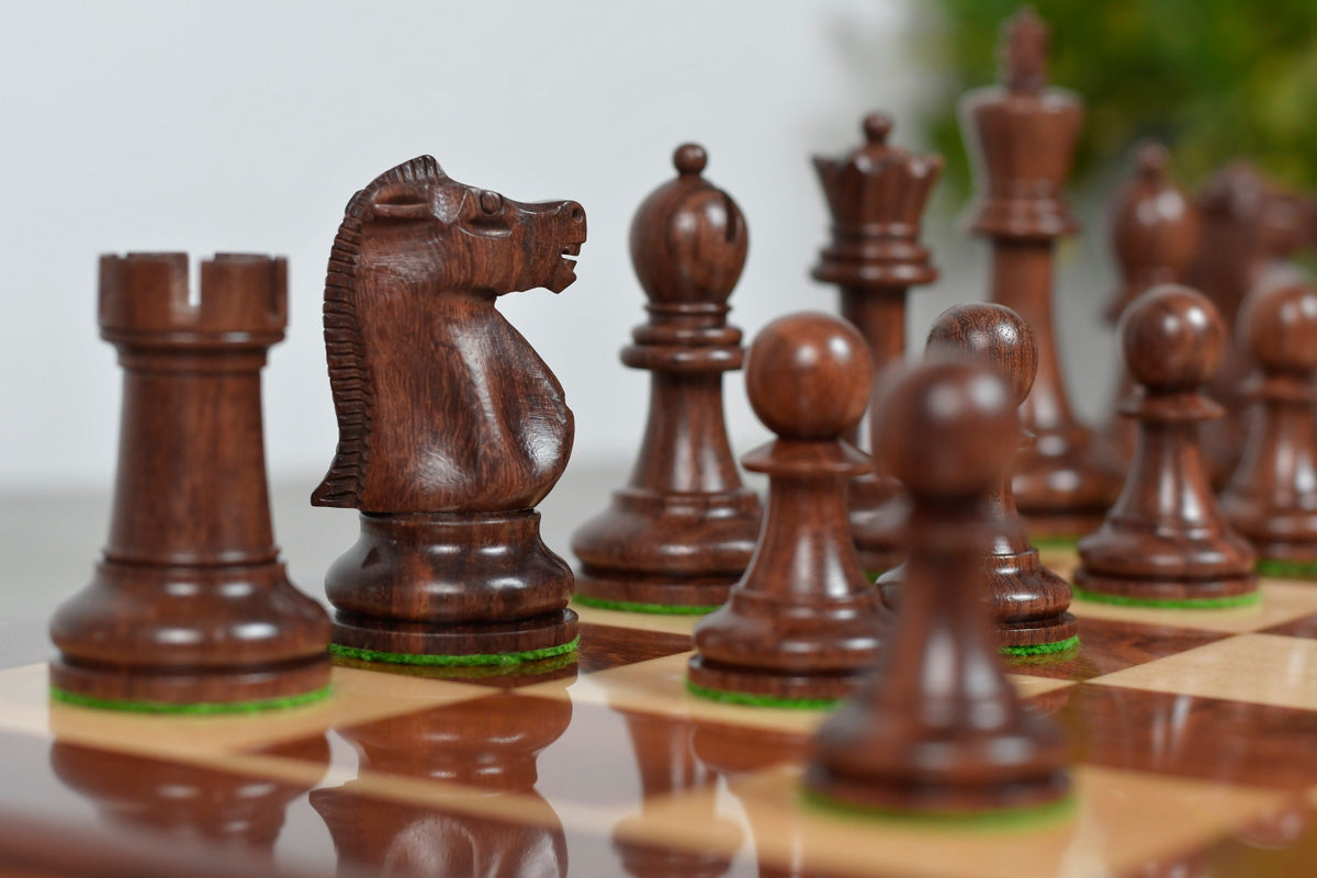 1972 Reproduced Fischer-Spassky Staunton Pattern Chess Pieces V2.0 in Sheesham Wood & Boxwood - 3.77" King