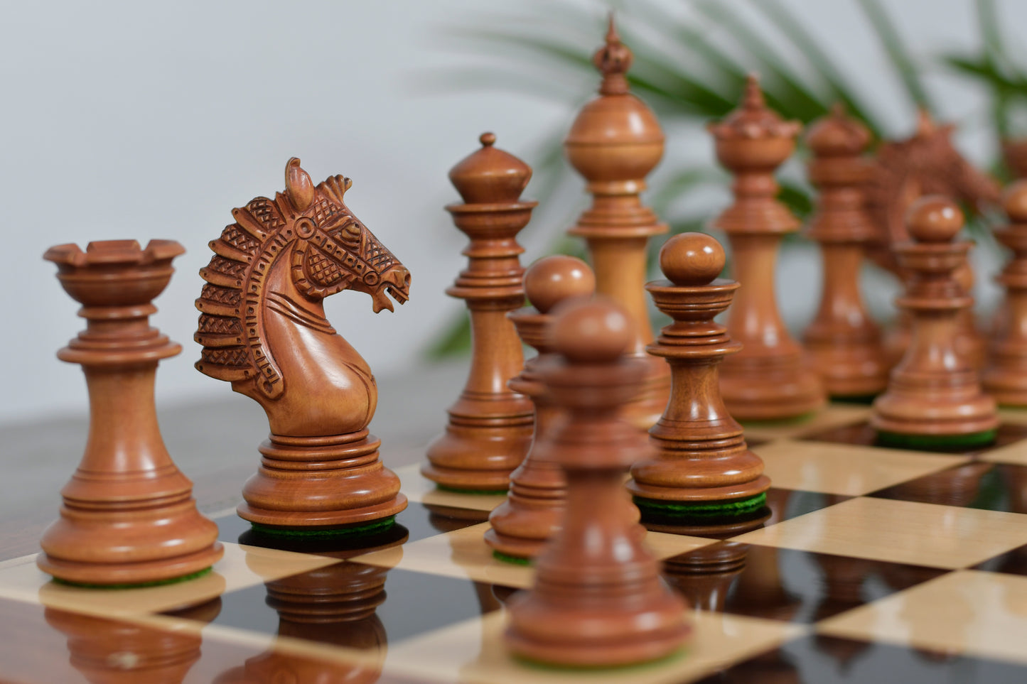Sikh Empire Series Triple Weighted Wooden Handmade Chess Pieces in Genuine Ebony Wood and Antiqued Wood - 4.5" King with Extra Queens
