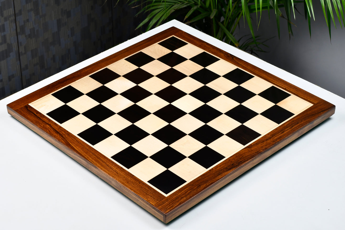 Solid Wooden Indian Chess Board in Genuine Ebony Wood & Maple Wood with Sheesham Wood Border 21" - 55 mm Square