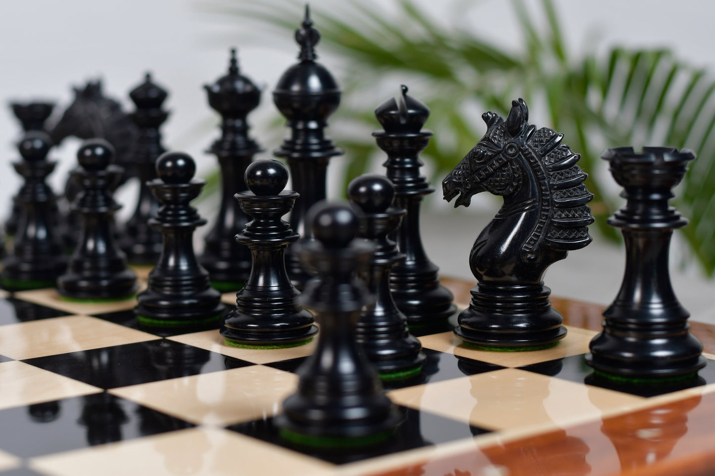Sikh Empire Series Triple Weighted Wooden Handmade Chess Pieces in Genuine Ebony Wood and Antiqued Wood - 4.5" King with Extra Queens