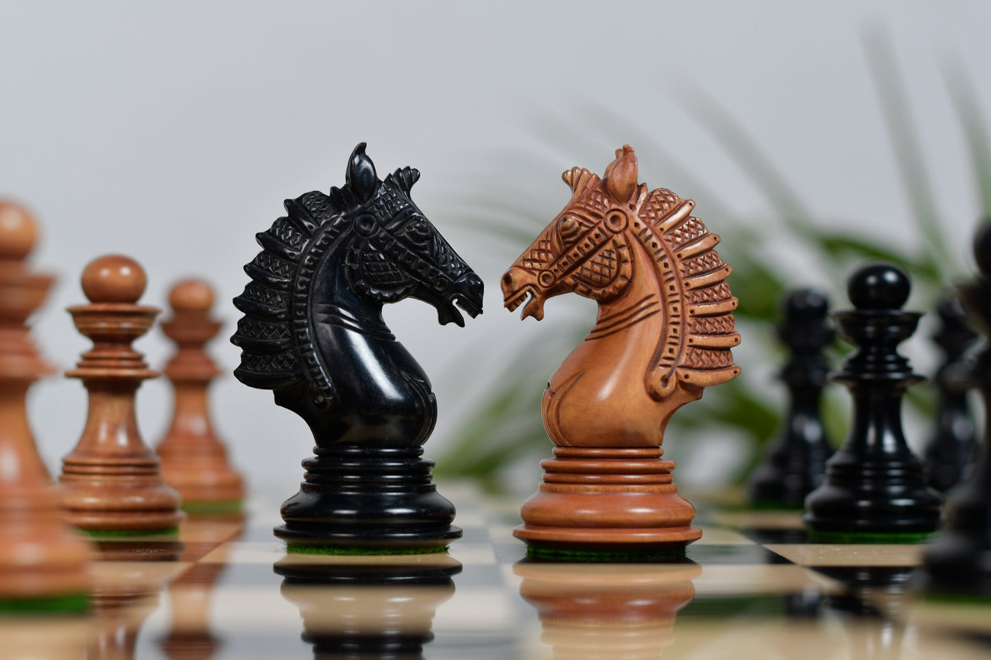 Sikh Empire Series Triple Weighted Wooden Handmade Chess Pieces in Genuine Ebony Wood and Antiqued Wood - 4.5" King with Extra Queens