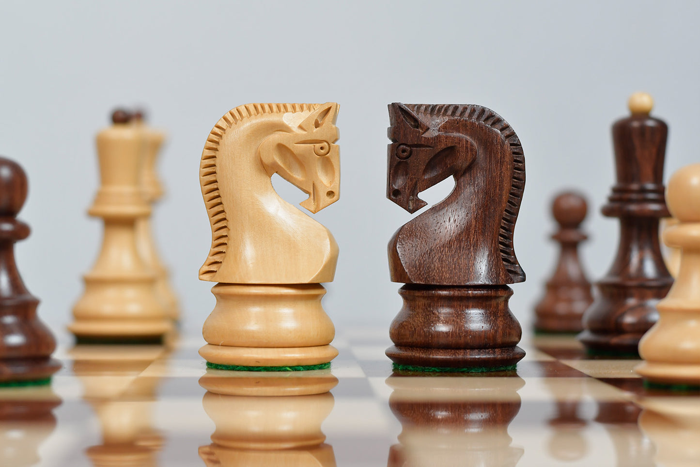 Old 1959 Russian Zagreb Staunton Chess Pieces in Sheesham Wood / Boxwood - 3.8" King