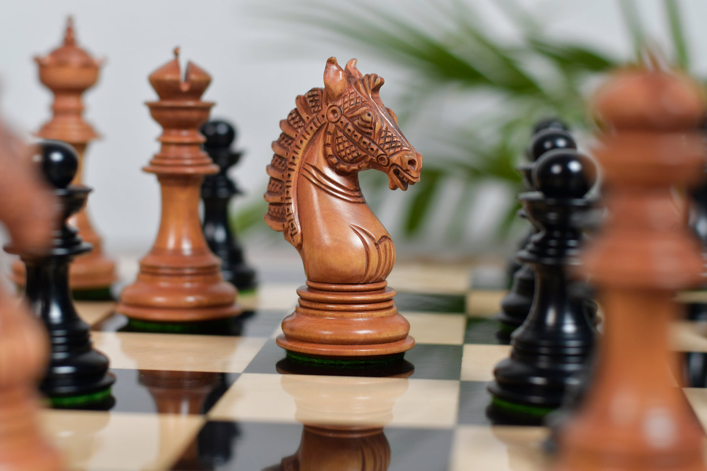 Sikh Empire Series Triple Weighted Wooden Handmade Chess Pieces in Genuine Ebony Wood and Antiqued Wood - 4.5" King with Extra Queens