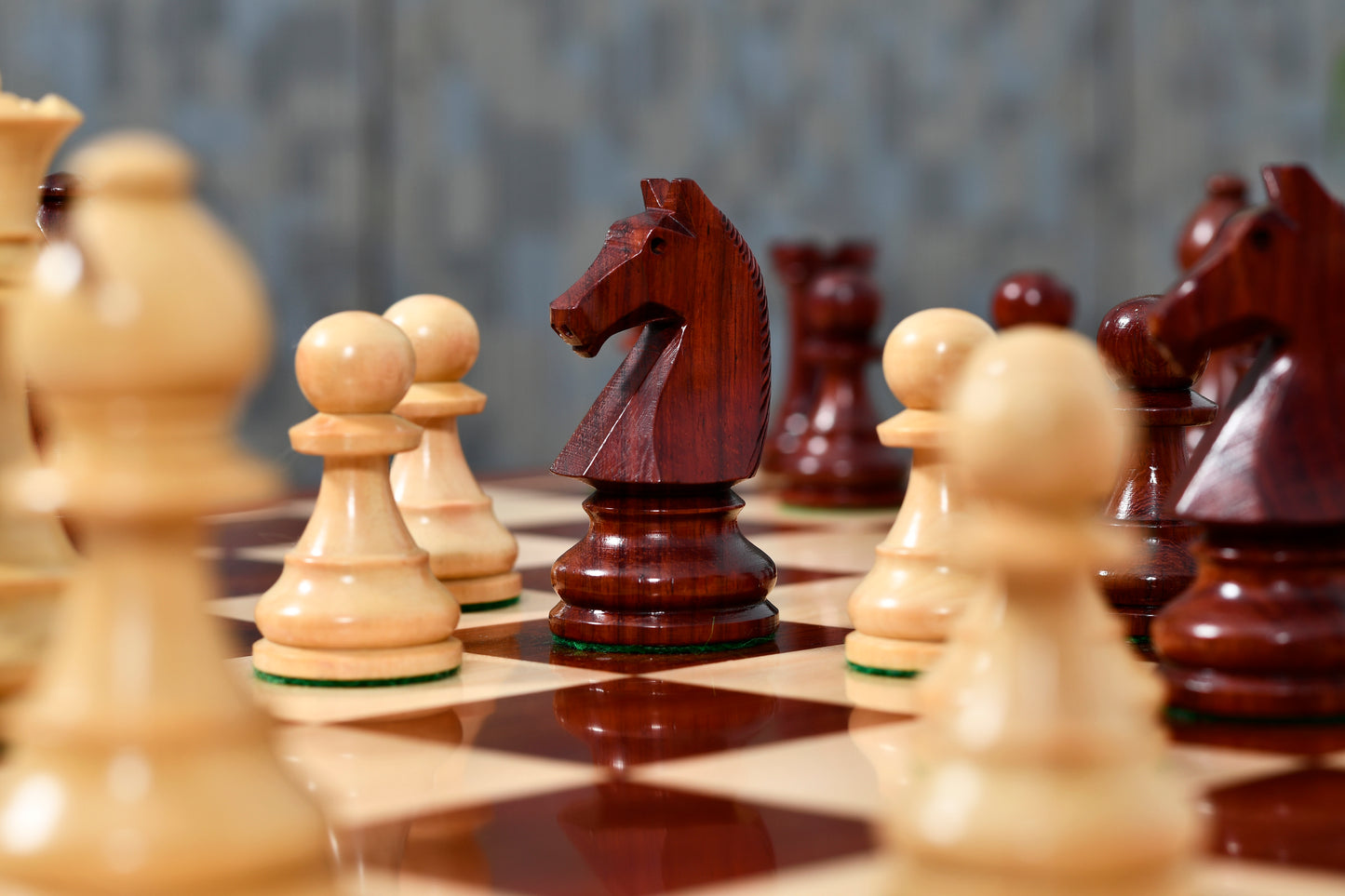 Reproduced 90s French Chavet Championship Tournament Chess Pieces V2.0 in Bud Rosewood / Boxwood - 3.6" King