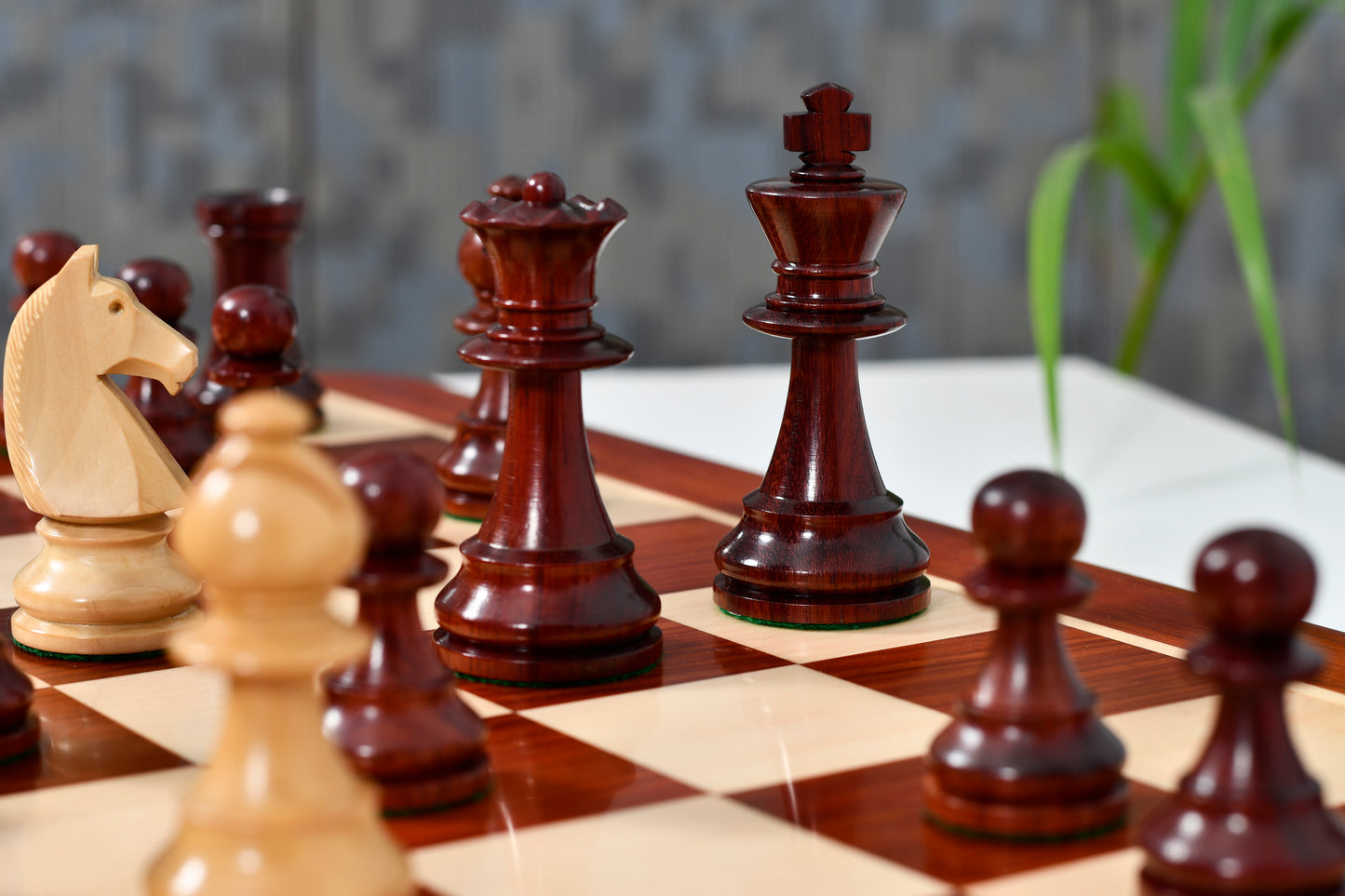 Reproduced 90s French Chavet Championship Tournament Chess Pieces V2.0 in Bud Rosewood / Boxwood - 3.6" King