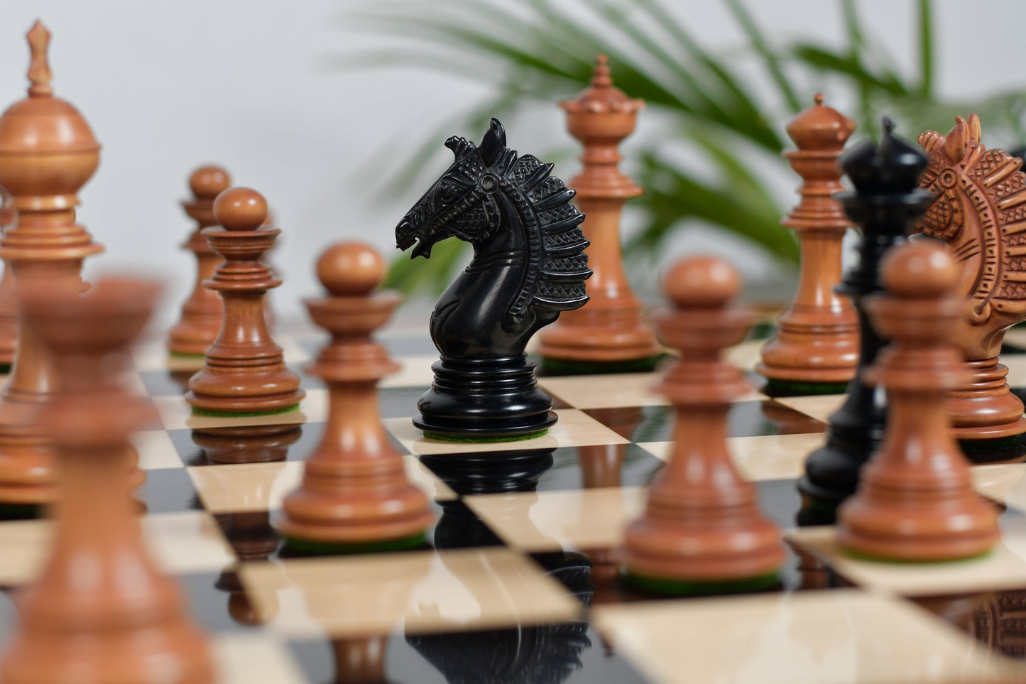 Sikh Empire Series Triple Weighted Wooden Handmade Chess Pieces in Genuine Ebony Wood and Antiqued Wood - 4.5" King with Extra Queens