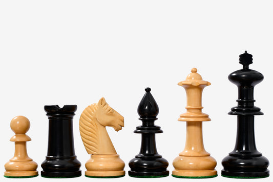 19th Century Antique Austrian Series Hand Crafted Chess Pieces in Ebonized & Boxwood - 4.2" King