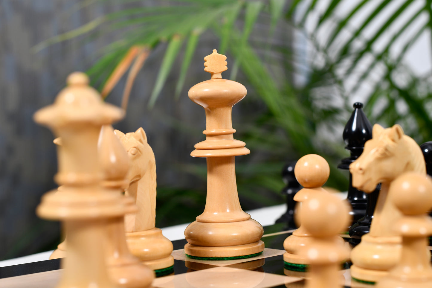 19th Century Antique Austrian Series Hand Crafted Chess Pieces in Ebonized & Boxwood - 4.2" King