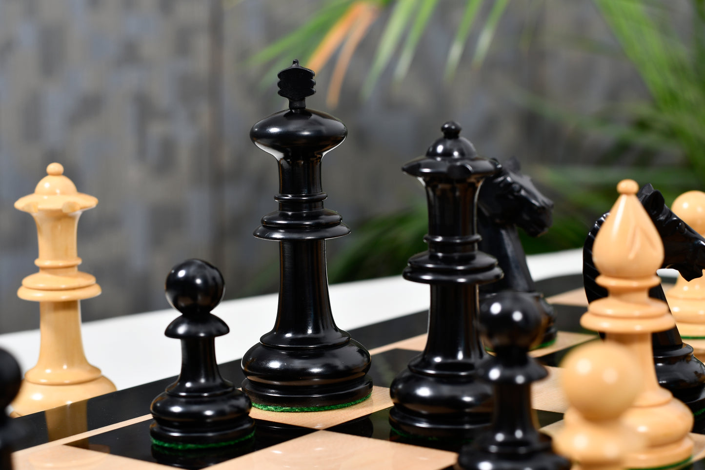 19th Century Antique Austrian Series Hand Crafted Chess Pieces in Ebonized & Boxwood - 4.2" King