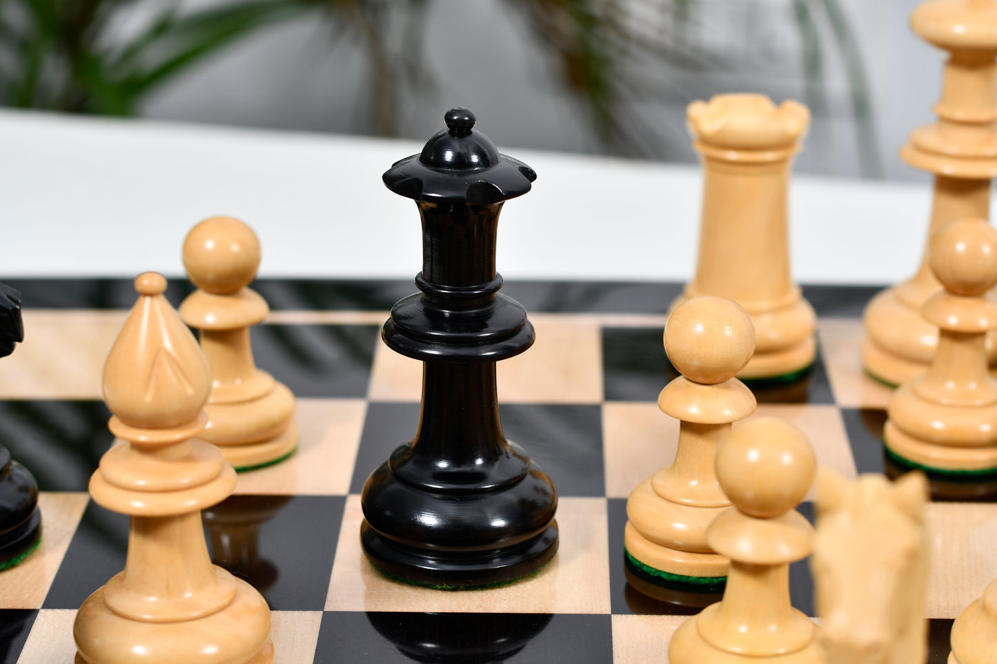 19th Century Antique Austrian Series Hand Crafted Chess Pieces in Ebonized & Boxwood - 4.2" King
