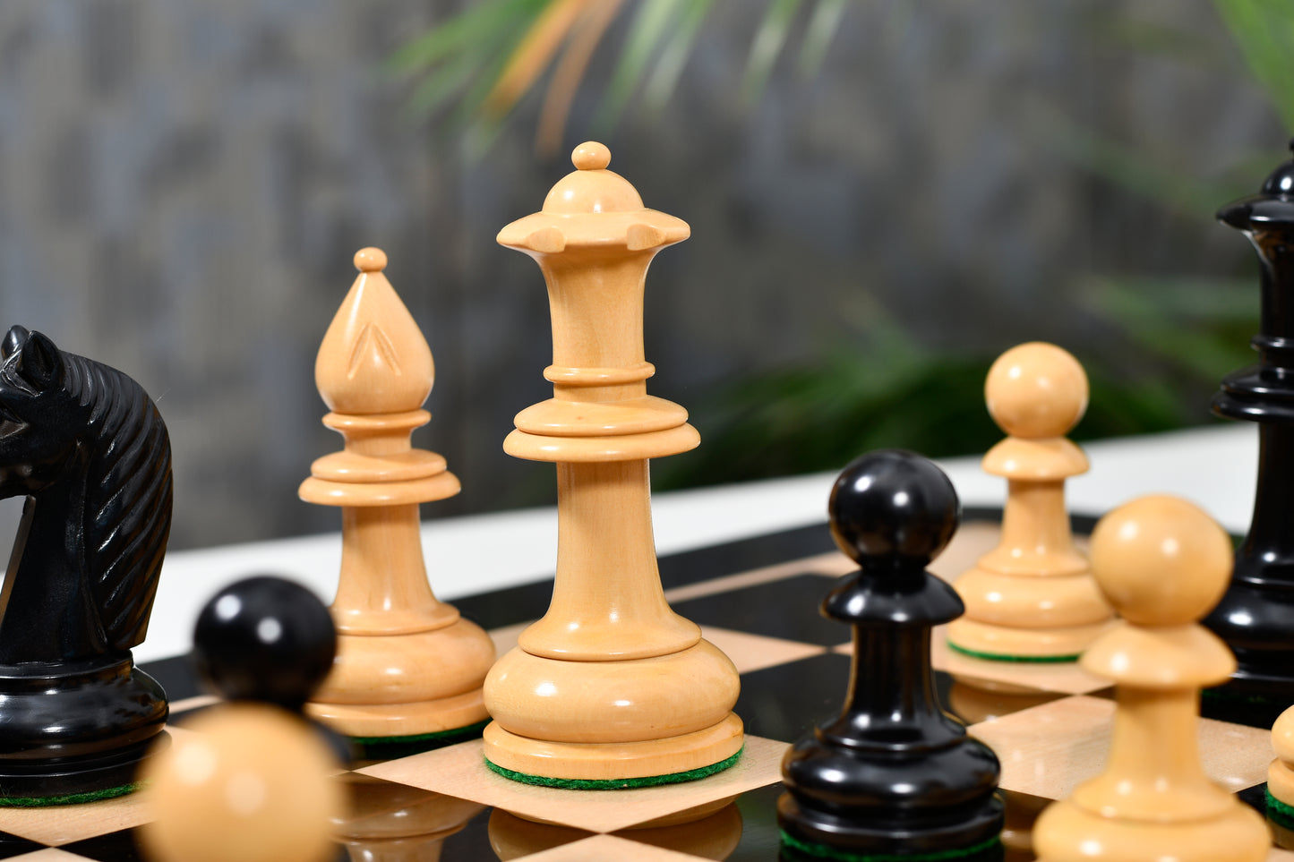 19th Century Antique Austrian Series Hand Crafted Chess Pieces in Ebonized & Boxwood - 4.2" King