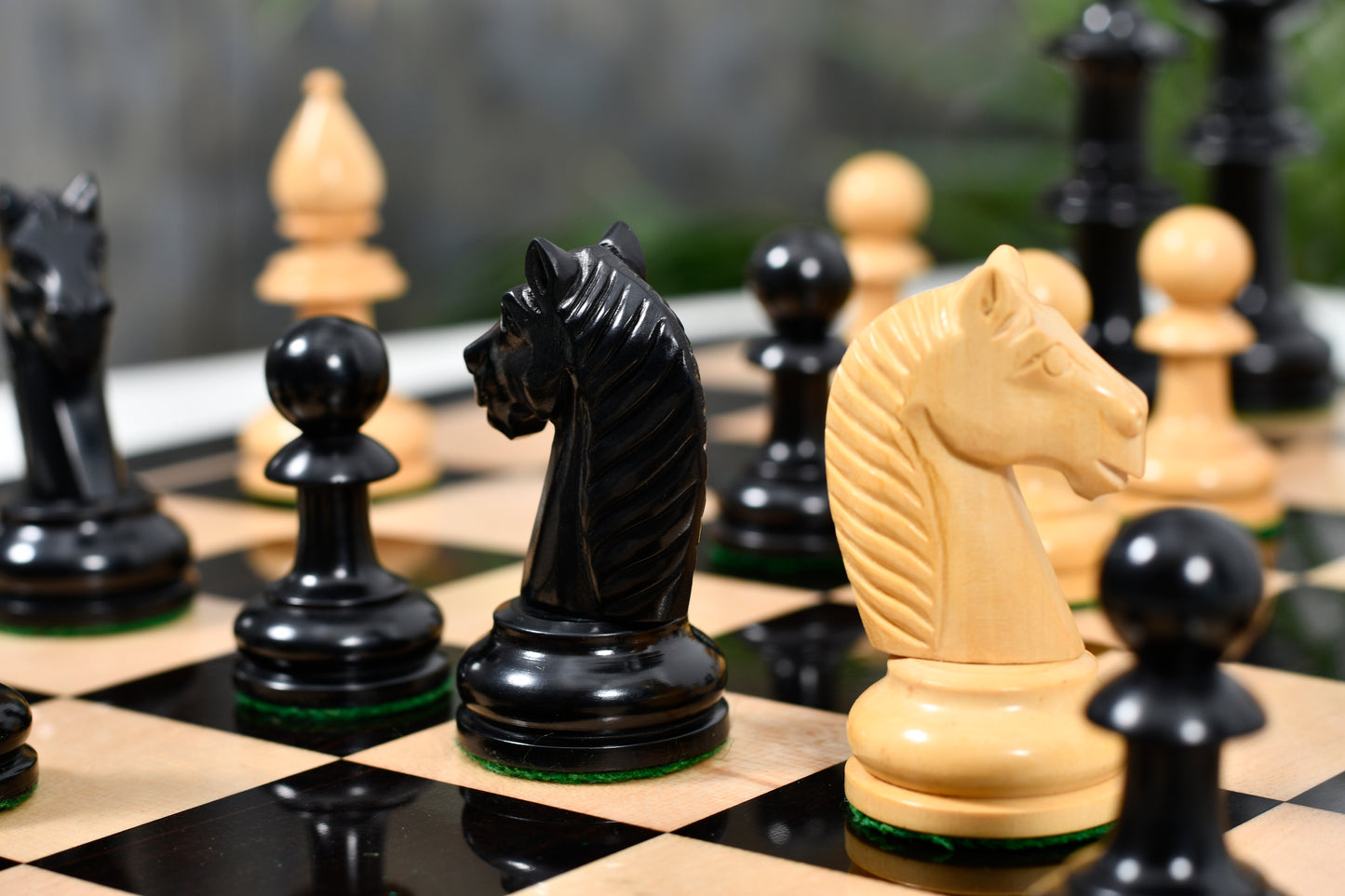 19th Century Antique Austrian Series Hand Crafted Chess Pieces in Ebonized & Boxwood - 4.2" King