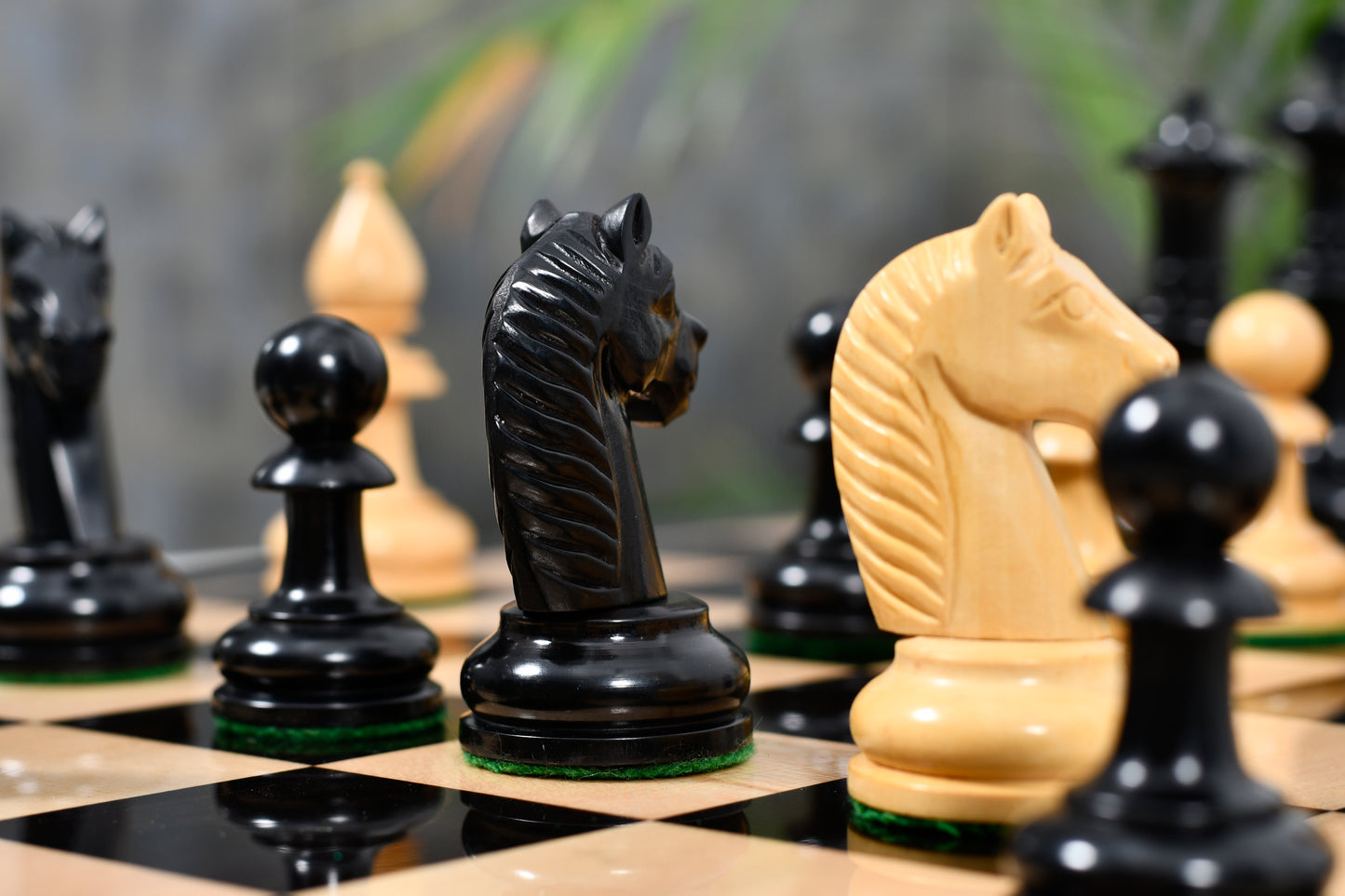 19th Century Antique Austrian Series Hand Crafted Chess Pieces in Ebonized & Boxwood - 4.2" King
