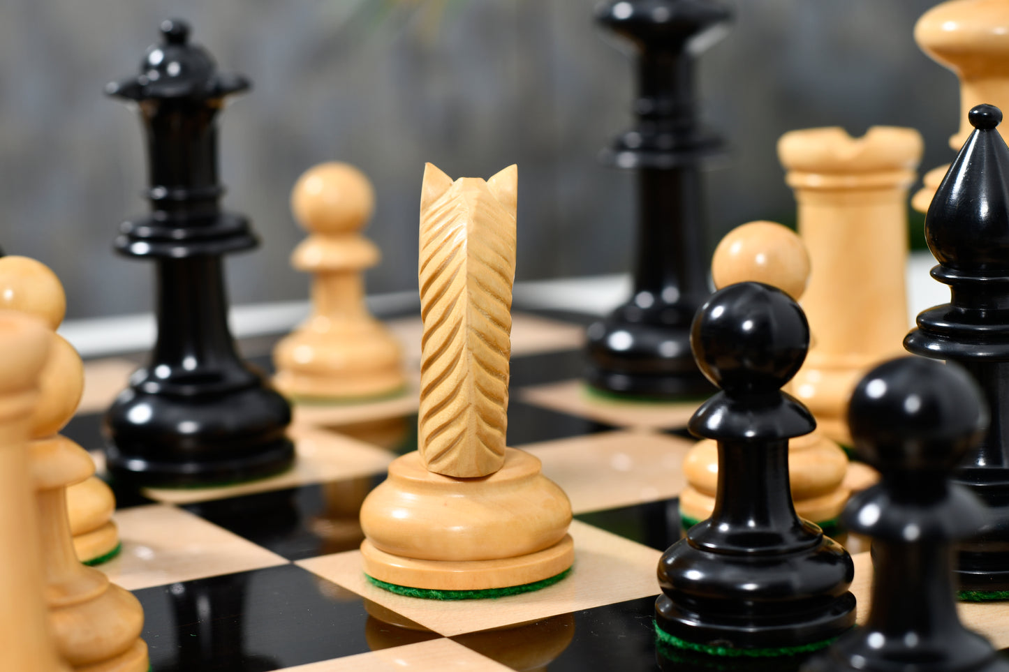 19th Century Antique Austrian Series Hand Crafted Chess Pieces in Ebonized & Boxwood - 4.2" King