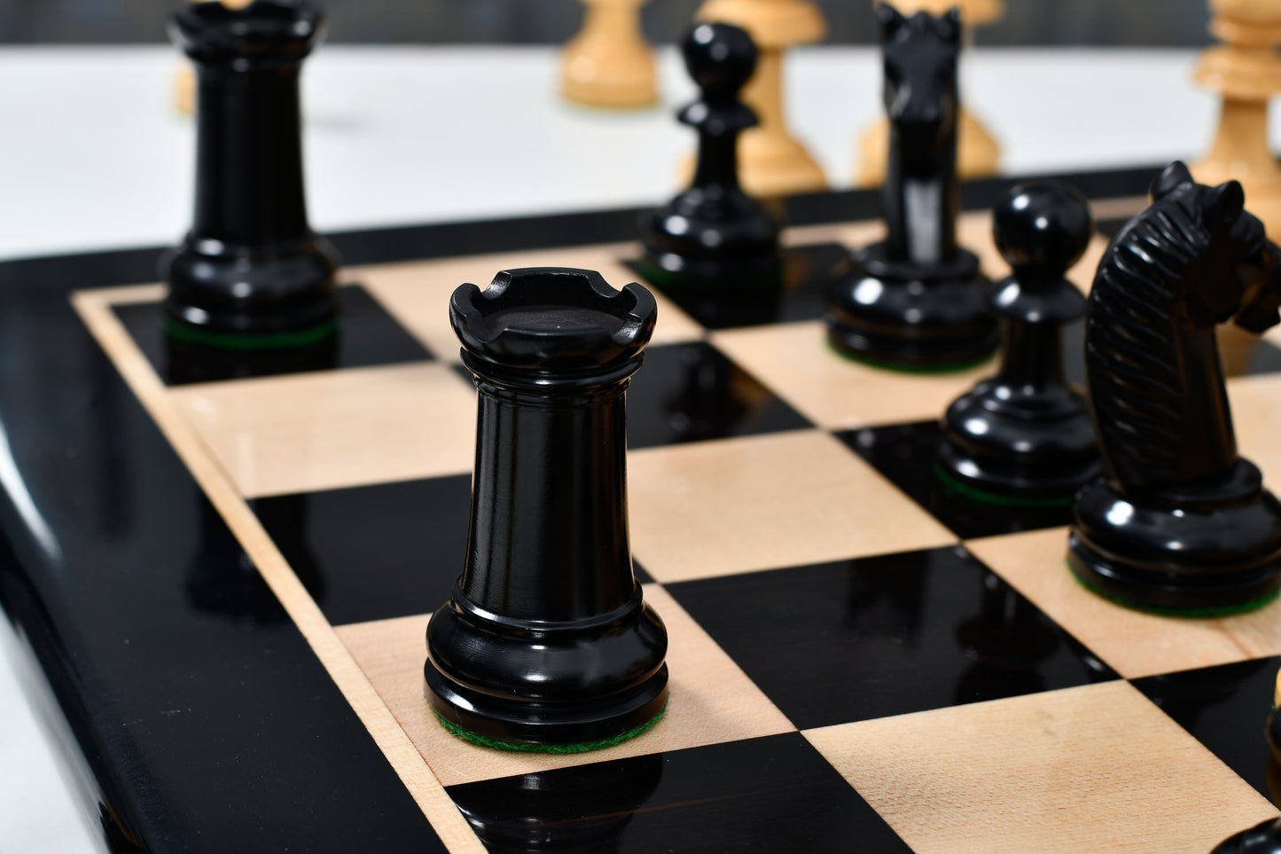 19th Century Antique Austrian Series Hand Crafted Chess Pieces in Ebonized & Boxwood - 4.2" King