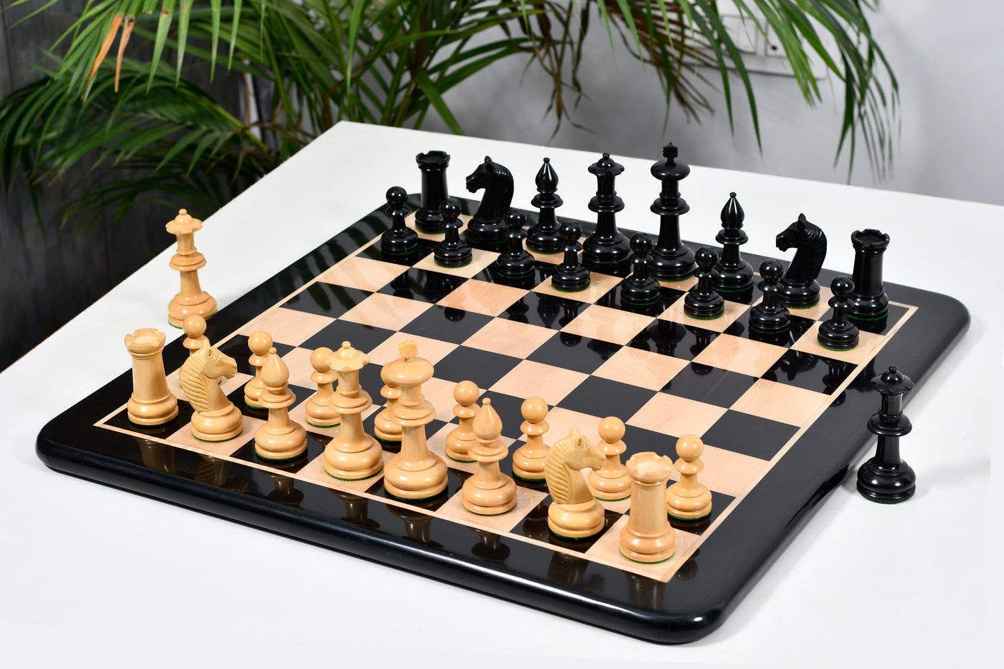 19th Century Antique Austrian Series Hand Crafted Chess Pieces in Ebonized & Boxwood - 4.2" King