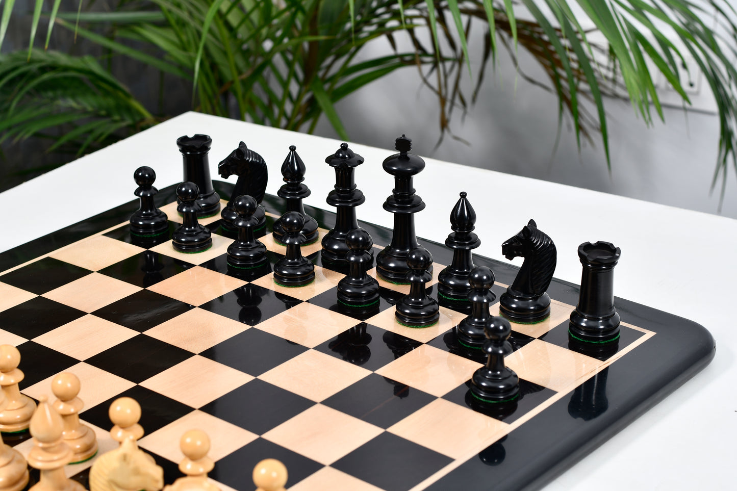 19th Century Antique Austrian Series Hand Crafted Chess Pieces in Ebonized & Boxwood - 4.2" King