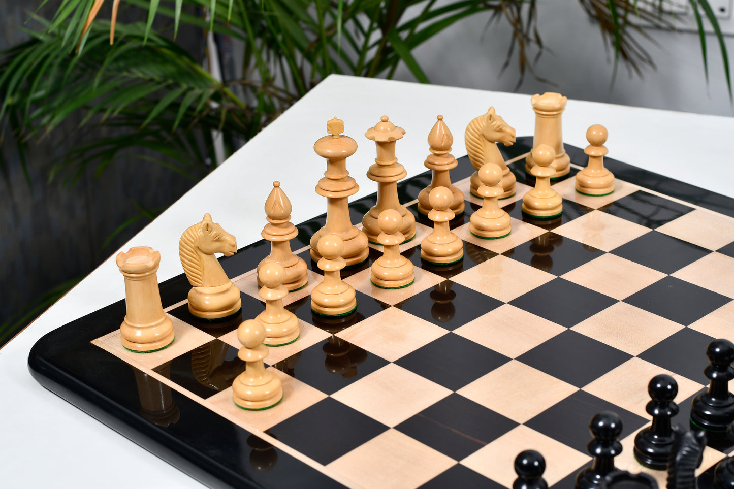 19th Century Antique Austrian Series Hand Crafted Chess Pieces in Ebonized & Boxwood - 4.2" King