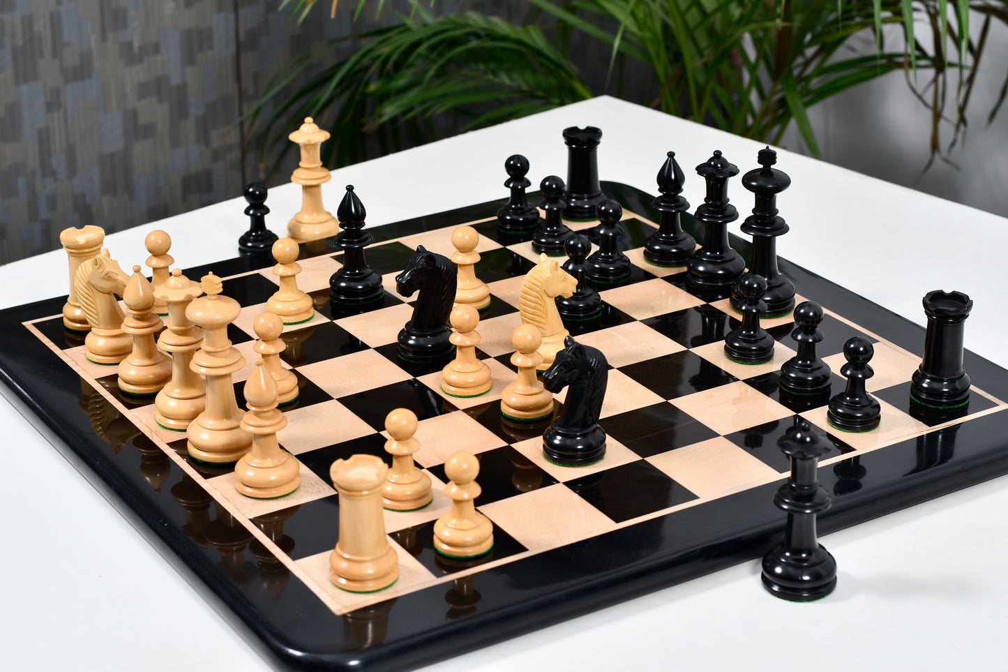 19th Century Antique Austrian Series Hand Crafted Chess Pieces in Ebonized & Boxwood - 4.2" King