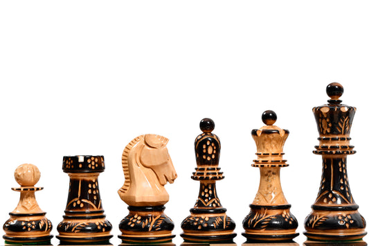 1950 Reproduced Dubrovnik Bobby Fischer Chessmen Version 3.0 in Lacquer Finished Burnt & Natural Box Wood - 3.7" King