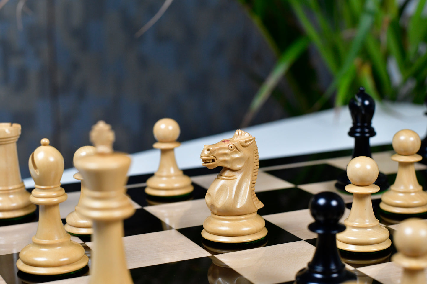 Vintage Reproduction of 1915-1925 Nimzovich Staunton Chess Pieces in Ebony & Boxwood – 3.75" King with King's Side Stamping
