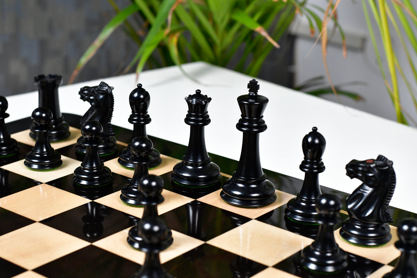Vintage Reproduction of 1915-1925 Nimzovich Staunton Chess Pieces in Ebony & Boxwood – 3.75" King with King's Side Stamping