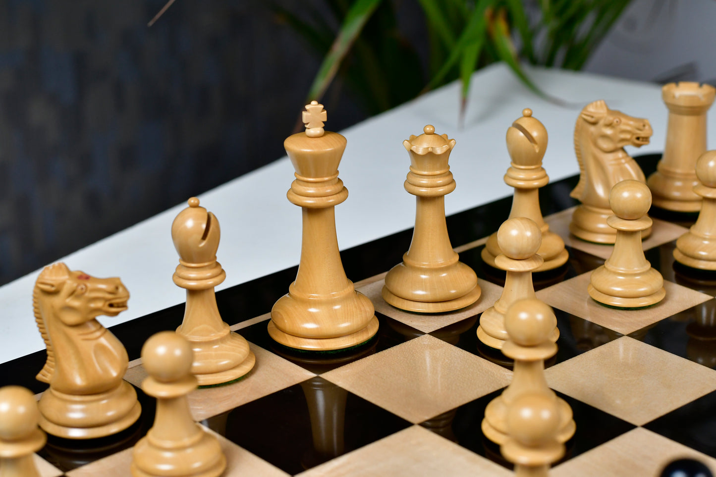 Vintage Reproduction of 1915-1925 Nimzovich Staunton Chess Pieces in Ebony & Boxwood – 3.75" King with King's Side Stamping