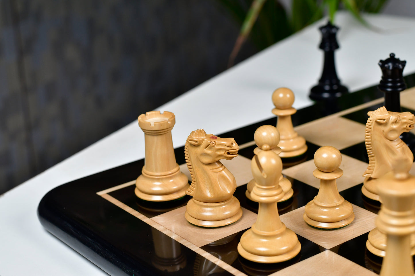 Vintage Reproduction of 1915-1925 Nimzovich Staunton Chess Pieces in Ebony & Boxwood – 3.75" King with King's Side Stamping
