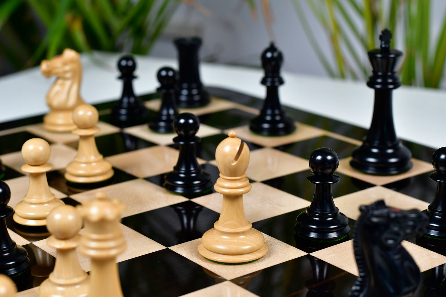 Vintage Reproduction of 1915-1925 Nimzovich Staunton Chess Pieces in Ebony & Boxwood – 3.75" King with King's Side Stamping
