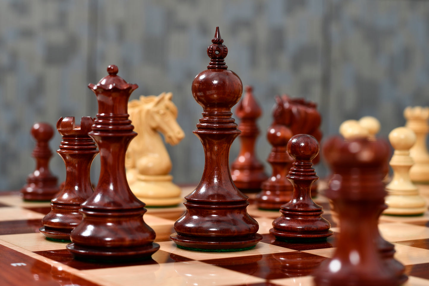 The Admiral Series II Staunton Chess Pieces in Bud Rosewood & Box Wood - 4.5" King